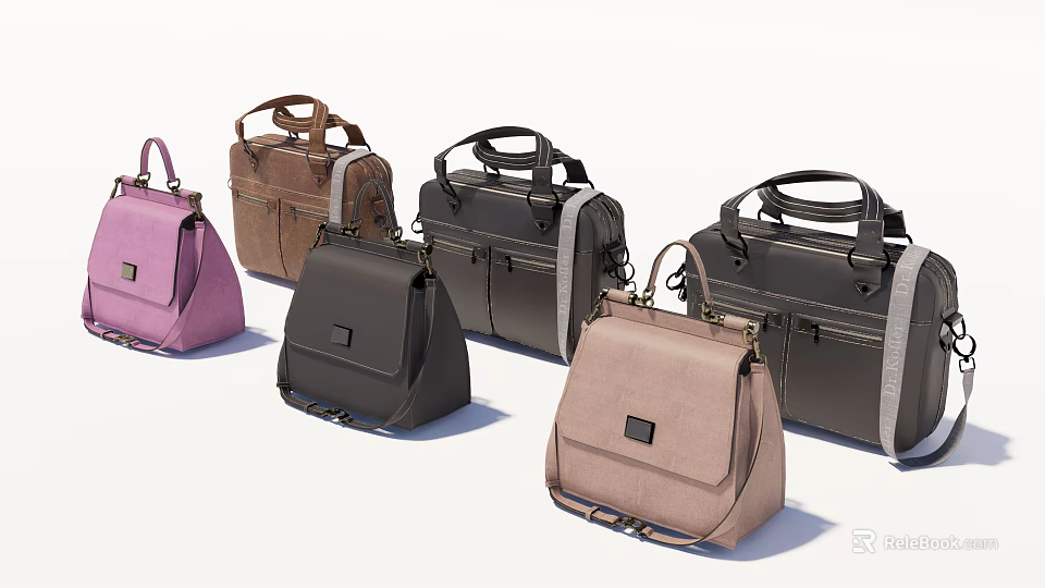 Stylish Assorted Color Bags With Top Handles And Flap Closure Design 3d model 