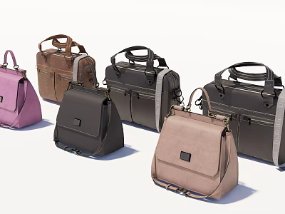 Stylish Assorted Color Bags With Top Handles And Flap Closure Design 3d model