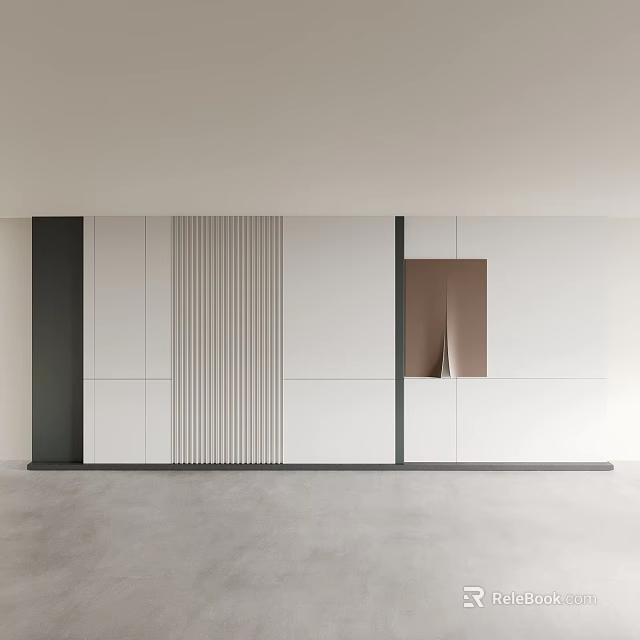 Modern Sofa Backdrop Wall Design With White Panels Black Accents And Brown Insert 3d model 