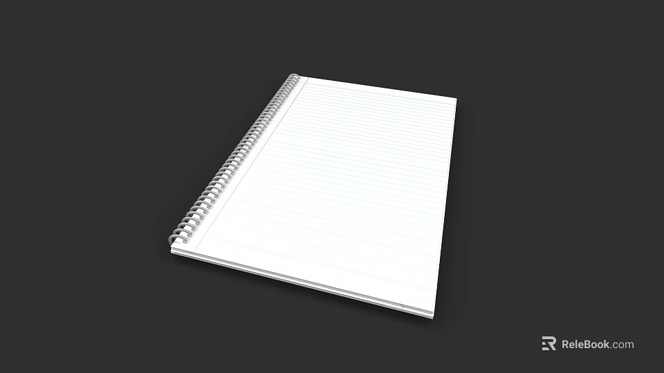 White Spiral Bound Notebook With Lined Pages On Black Background 3d model