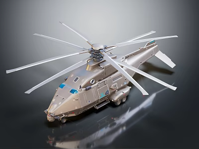 Heavy Lift Helicopter With Multiple Rotors Silver Fuselage And Cockpit Windows Design 3d model