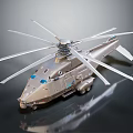 Heavy Lift Helicopter With Multiple Rotors Silver Fuselage And Cockpit Windows Design