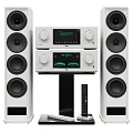 Modern Home Audio System with White Floor Speakers Amplifier and Remote Control 3d model