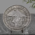Egyptian Style Silver Decorative Ornament Set With Horus Pyramids Ankh On Marble Surface