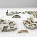 Various School Buildings Featuring Different Structures Circular Design And Green Spaces In Campus Layout 3d model