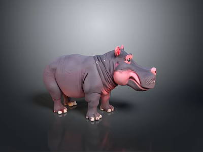 Cute Purple Pink Hippo 3D Model Standing On Gray Background With Friendly Expression 3d model