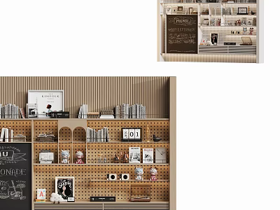 Cozy Modern Wooden Bookshelf with Books Decorations Photo Frames and Ornaments 3d model