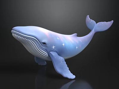 Blue Whale Toy With Shiny Surface And Star Patterns On Dark Background 3d model