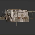 Ancient Village Architectural Model With Stone Walls Wooden Roofs And Connected Structures