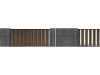 Modern Building Exterior Wall Featuring Wooden Slats And Gray Stone Panels 3d model