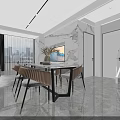Modern Living Dining Room Interior With Gray Sofa Coffee Table TV And Dining Set