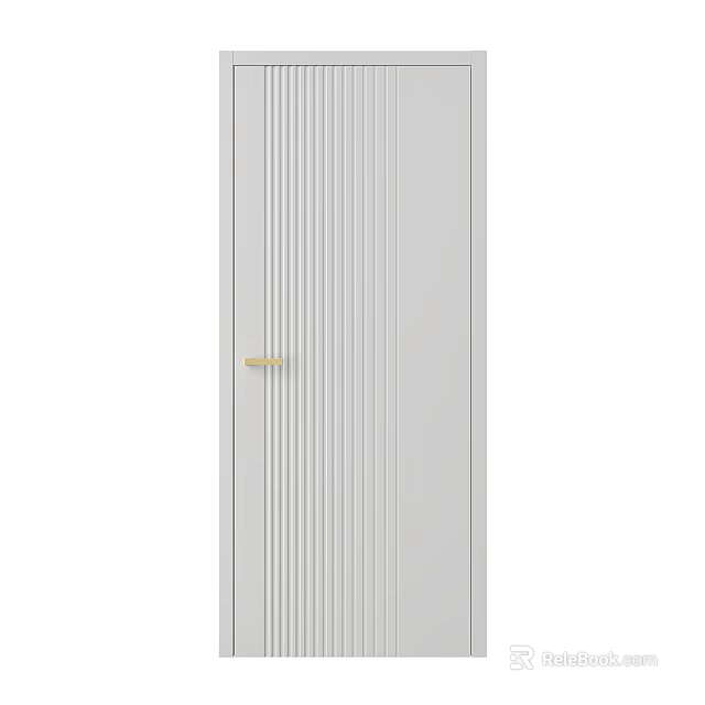 Modern Gray Hinged Door With Vertical Stripes And Gold Handle Design 3d model 