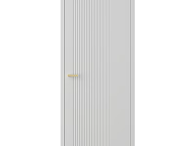 Modern Gray Hinged Door With Vertical Stripes And Gold Handle Design 3d model