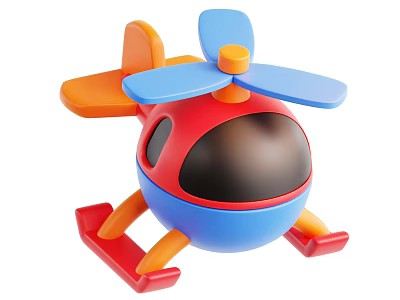 Colorful Electric Toy Helicopter With Blue Propeller And Red Body For Kids 3d model