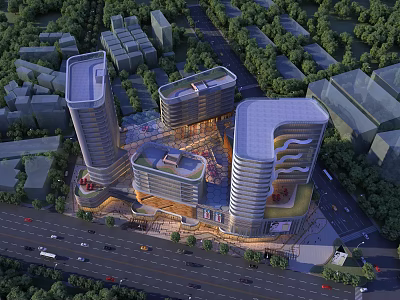 Aerial Planning of Modern Urban Architectural Development With Tall Buildings Greenery And Roads 3d model