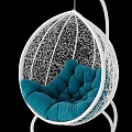 White Mesh Hanging Chair With Blue Cushion And Metal Suspension Frame