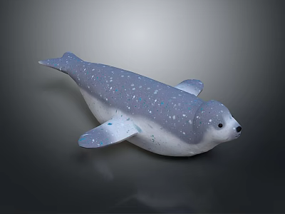 Cute Gray White Spotted Seal Plush Toy With Blue Flippers And Soft Stuffed Design 3d model