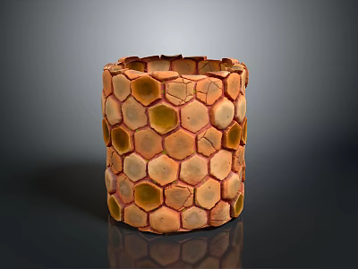 Decorative Handcrafted Honeycomb Container With Orange Yellow Cracked Surface Pattern 3d model