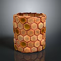 Decorative Handcrafted Honeycomb Container With Orange Yellow Cracked Surface Pattern
