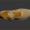 Golden Stylish Sneakers With Orange Laces And Patterned Design On White Sole