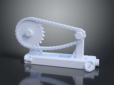 White Furniture Mechanical Component With Gear Chain And Base Structure 3d model