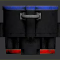 Mechanical Component Design With Blue Circular Panel Red Frame Hanging Hook And Metal Stand