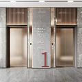Modern Luxury Elevator Design With Metallic Doors Marble Walls And Number 1