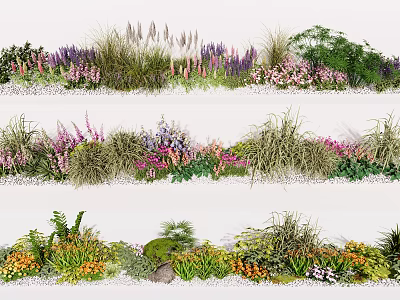 Colorful Garden Shrubs With Mixed Flowers Grasses And Ornamental Plants for Beautiful Outdoor Landscaping 3d model
