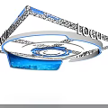 Modern Exhibition Hall Ceiling Design With Circular Ring Structure Blue Lighting And LOGO