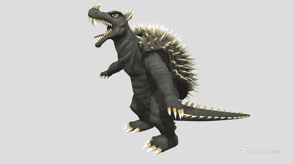 Black Reptile with Spiked Back Sharp Teeth and Clawed Feet 3D Render 3d model