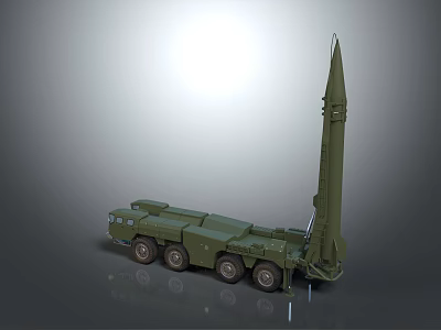 Green Military Missile Launch Vehicle With Vertical Missile And Eight Wheels 3d model