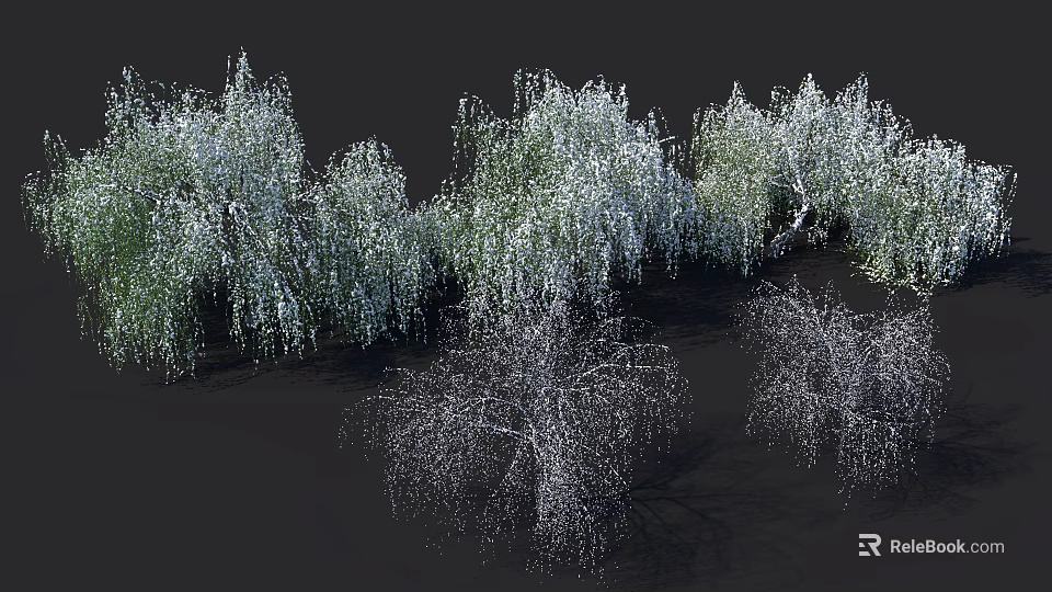 Weeping Willow Trees With Lush Green Foliage And Hanging Branches In Natural Cluster Formation 3d model 