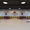 Well Lit Basketball Gym With Multiple Hoops Themed Flooring And Bright Ceiling Lights