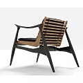 Modern Leisure Chair With Black Frame Wooden Backrest And Padded Seat