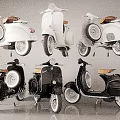 Vintage Scooter Motorcycles In White And Black With Multiple Display Views