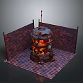 Rusted Industrial Equipment With Glowing Interior Metal Enclosure And Red Top Rod