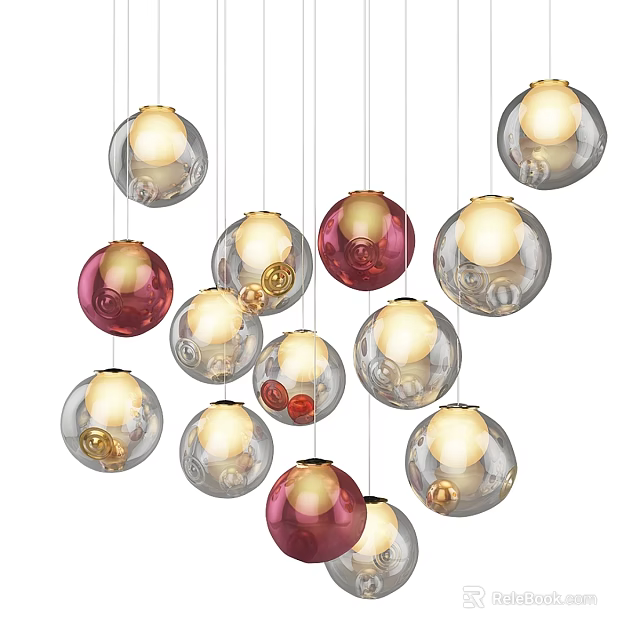Modern Spherical Glass Pendant Lights With Red Transparent Design And Warm Glow 3d model 