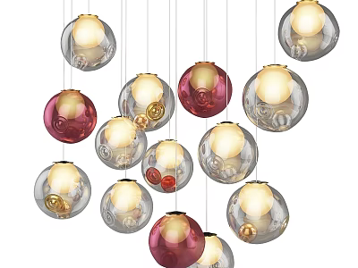 Modern Spherical Glass Pendant Lights With Red Transparent Design And Warm Glow 3d model