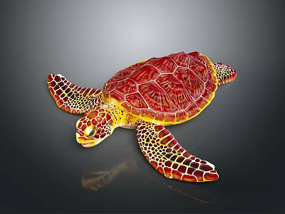 Vibrant Sea Turtle With Red Yellow Patterned Shell And Detailed Flippers On Dark Background 3d model