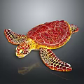 Vibrant Sea Turtle With Red Yellow Patterned Shell And Detailed Flippers On Dark Background 3d model