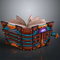 Enchanted Magic Book Household Item With Brown Cover Blue Accents Glowing Light And Open Pages