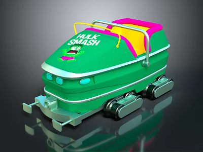 Hulk Smash Themed Green Toy Vehicle With Pink Yellow Accents And Tracked Wheels 3d model