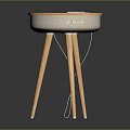 Modern Round Accent Table With Wooden Legs And Fabric Covered Top Surface