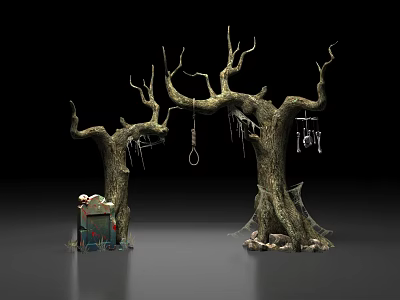 Dead Trees Archway Spooky Photo Spot with Cobwebs Vintage Cart and Hanging Decor 3d model