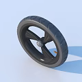 Black Rubber Tire with Tread Pattern and Metal Rim on Light Blue Background 3d model