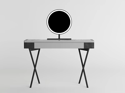 Modern Minimalist Dressing Table With Round Mirror And Black Cross Legs 3d model