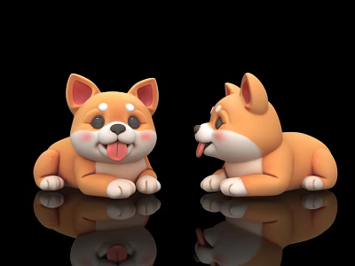 Adorable Shiba Inu Shaped Soft Plush Pet Toy Lying Design for Dog Playtime 3d model
