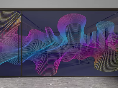 Glass Room Divider With Vibrant Wavy Lines Modern Interior Design 3d model