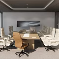 Modern Conference Room Interior Design With Long Wooden Table White Brown Chairs And Large Screen
