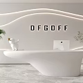 Elegant Modern Curved White Reception Desk With Laptop Green Plants And Wavy LED Light Wall